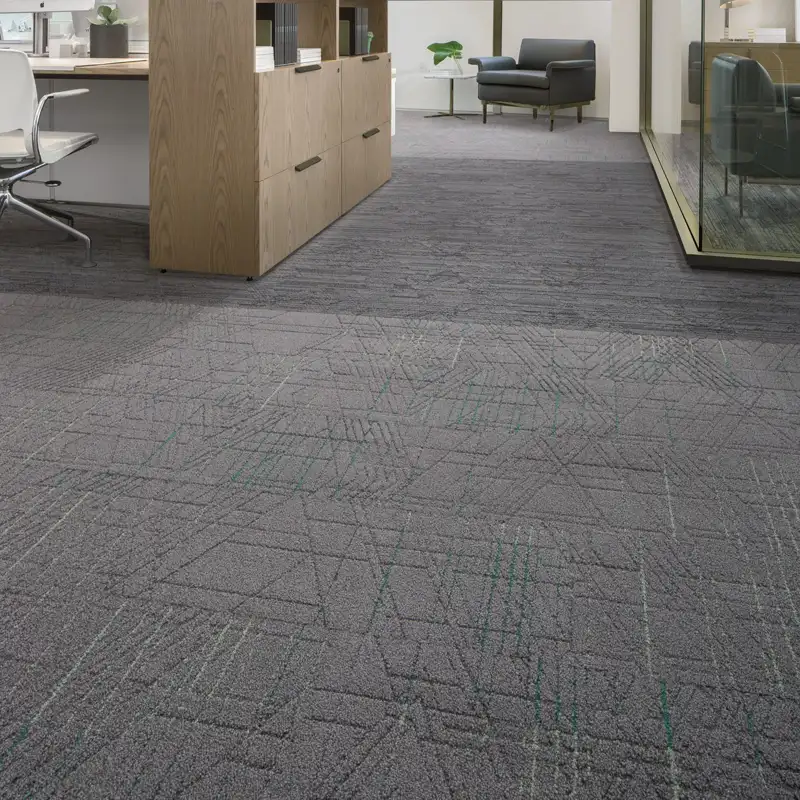 Gray office carpet with soft and durable textured surface