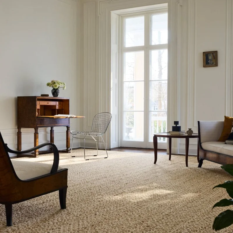 Stylish jute carpet with natural woven texture