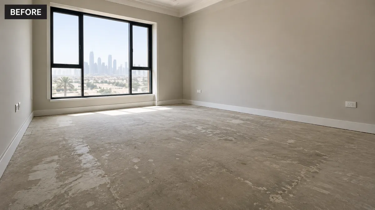 Bedroom Carpet Dubai Before Installation – Unfinished Flooring Project