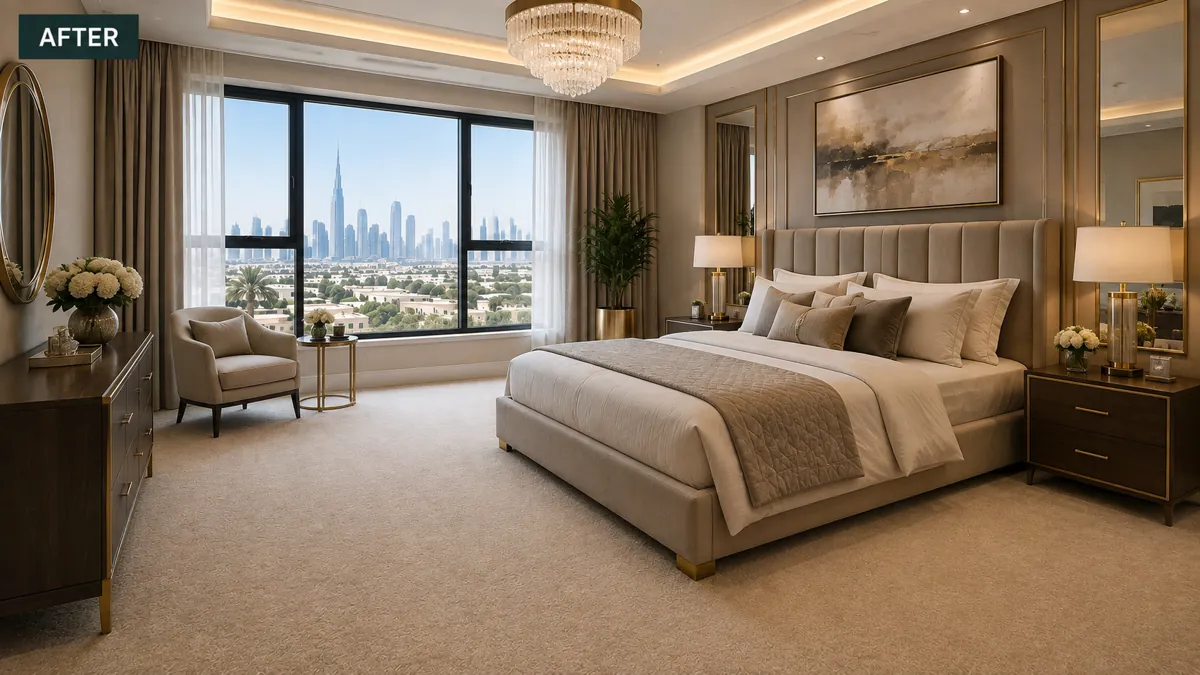 Completed Bedroom Carpet Dubai Project – Luxury Carpet Flooring Installation 1